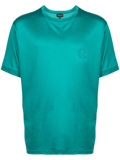 Giorgio Armani Logo-embroidered Crew-neck T-shirt In Green