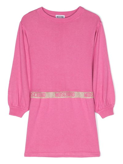 Moschino Kids' Logo-tape Knitted Dress In Pink