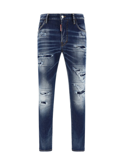 Dsquared2 Logo Tag Distressed Jeans In Blue