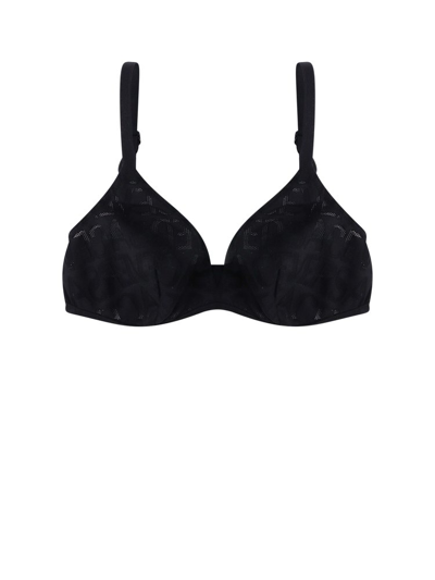Versace Allover Logo Mesh Stretched Triangle Bra In Black
