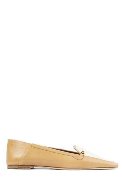 Saint Laurent Chris Pointed Toe Flat Shoes In Beige