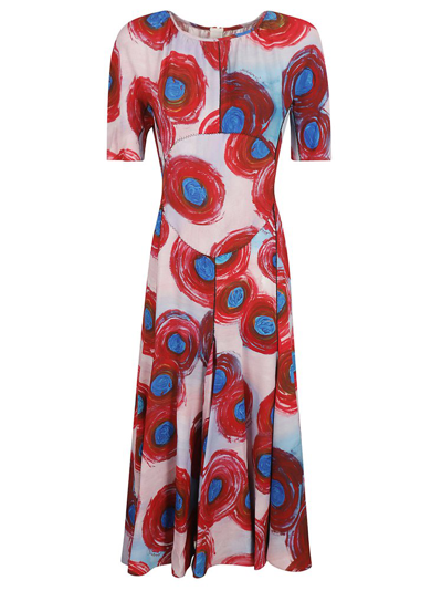 Marni Abstract-print Pleated Midi Dress In Multi