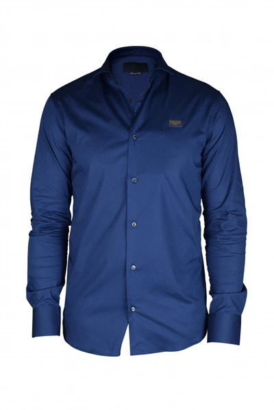 Philipp Plein Diamond Cut Ls Iconic Shirt In Blue