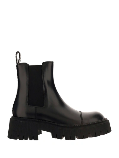 Balenciaga Tractor Leather Bootie In Black