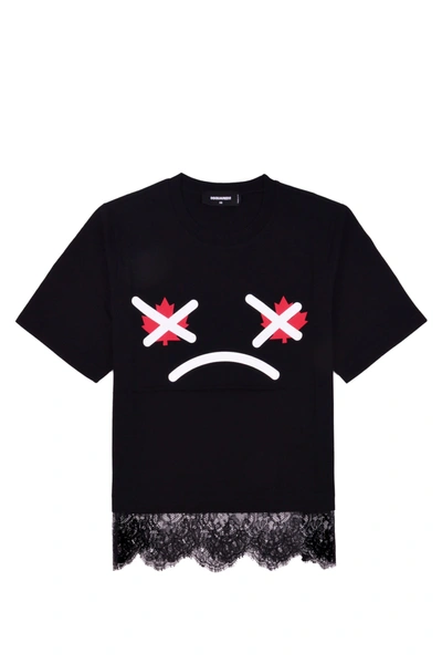 Dsquared2 T-shirt With Print And Lace In Black