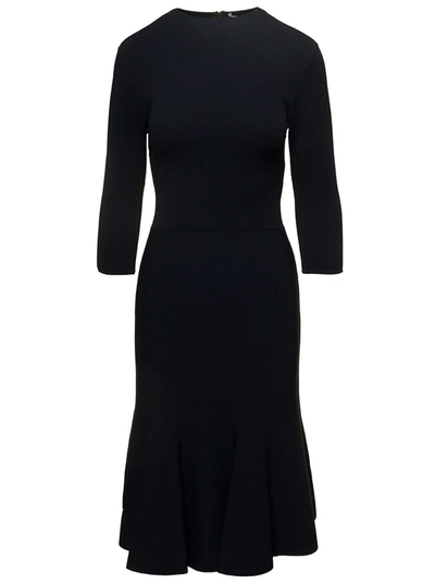 Stella Mccartney Black Midi Knit Dress With Flare Skirt In Viscose Blend Woman