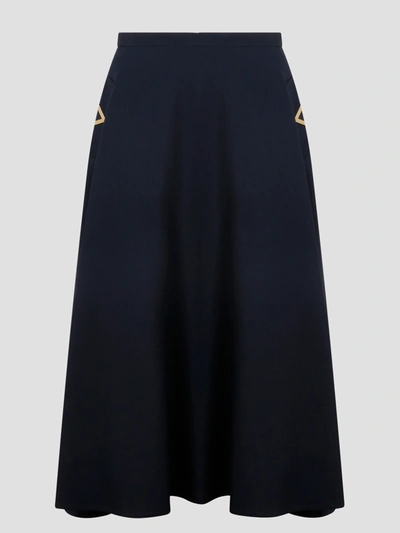 Valentino Crepe Couture Midi Skirt With Logo Hardware In Blue