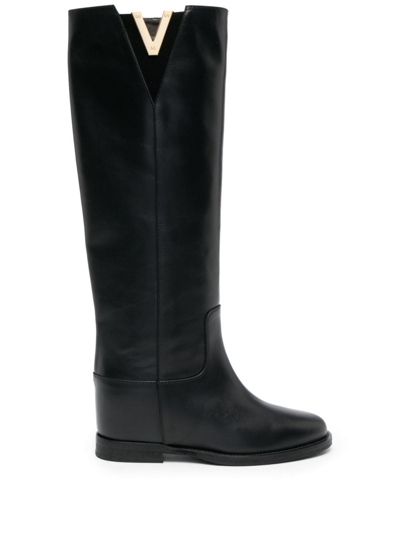 Via Roma 15 Santa Monica Leather Knee-high Boots In Black