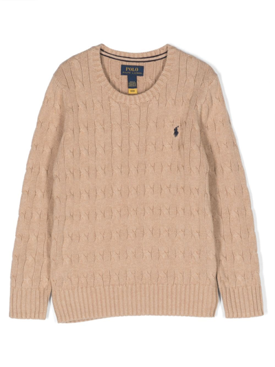 Ralph Lauren Polo Pony Cable-knit Jumper In Nude