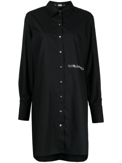 Karl Lagerfeld Logo-embossed Cotton Shirt Dress In Schwarz