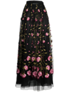 Giambattista Valli Floral-embroidered Tulle Maxi Skirt In Schwarz