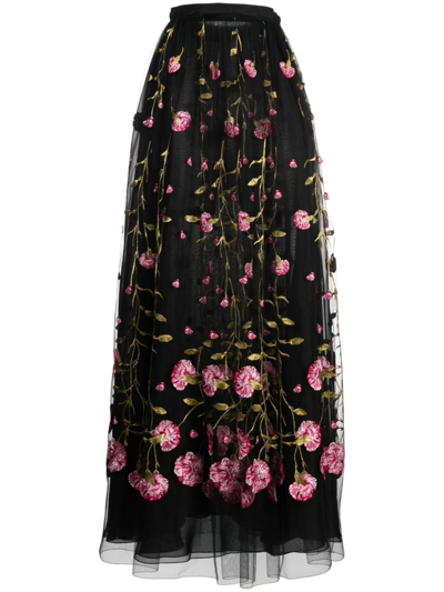 Giambattista Valli Embroidered Tulle Maxi Skirt In Black