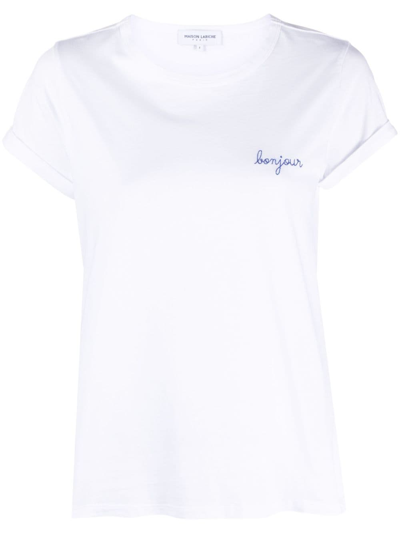 Maison Labiche Slogan-embroidered Organic Cotton T-shirt In Weiss