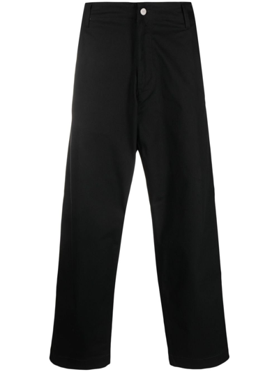 Emporio Armani Wide-leg Cotton Trousers In Black