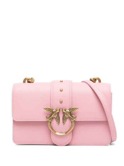 Pinko Love One Classic Shoulder Bag In Leather In Bubble Pink