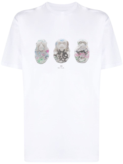 Ps By Paul Smith Graphic-print Organic Cotton T-shirt In Weiss