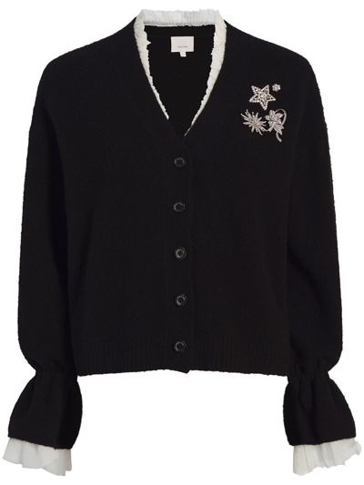 Cinq À Sept Tayah Floral-embellished Cardigan In Black