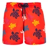 Vilebrequin Moorise Swim Short Stretch Ronde Des Tortues Multicolores Poppy Red In Red