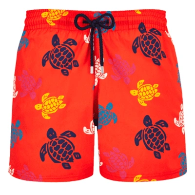 Vilebrequin Moorise Swim Short Stretch Ronde Des Tortues Multicolores Poppy Red