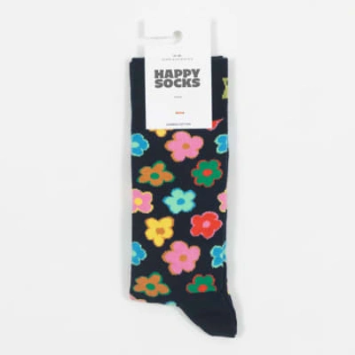 Happy Socks Flower Socks In Navy & Multi In Blue