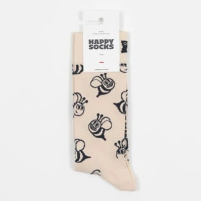 Happy Socks Bee Print Socks In Cream & Black In Neutrals