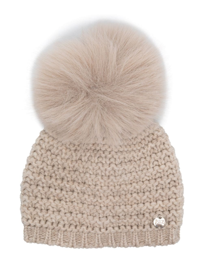 Paz Rodriguez Babies' Pompom-detail Knitted Hat In Neutrals