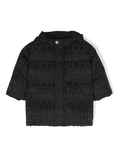 Balmain Babies' Logo-print Padded Down Jacket In Black