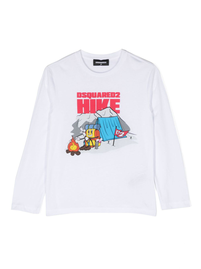 Dsquared2 Kids' Graphic-print Long-sleeves T-shirt In White