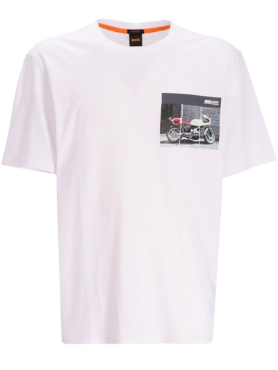 Hugo Boss Motorbike-print Cotton T-shirt In White