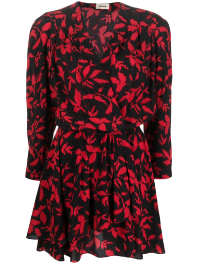 Zadig & Voltaire Rogers Leaf-print Minidress In Red
