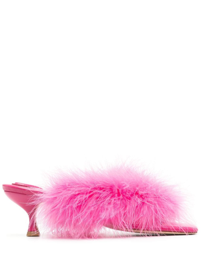 Sleeper Feathered Slip-on Sandals In Pink