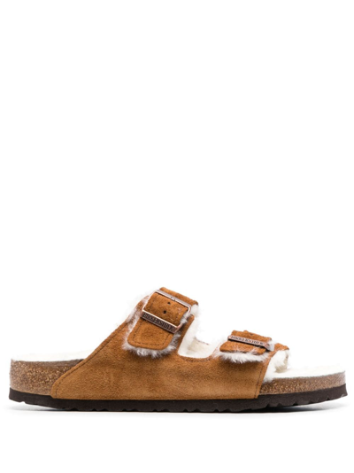 Birkenstock Arizona Shearling-lined Leather Sandals In Brown