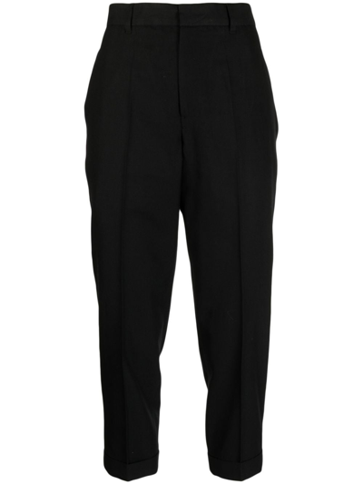 Yohji Yamamoto Wool Cropped Tapered-trousers In Black