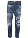 DSQUARED2 DISTRESSED LOGO-PATCH CROPPED JEANS