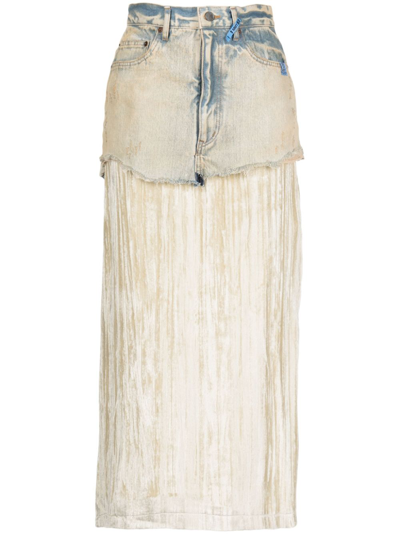 Miharayasuhiro High-waisted Layered Velvet Skirt In Blue