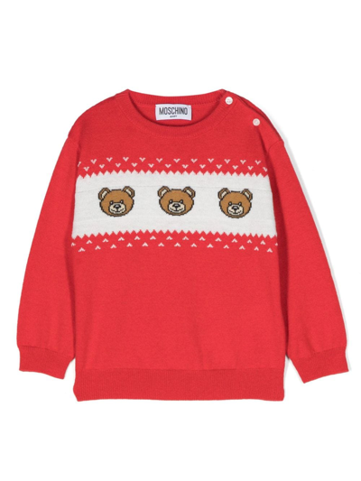 Moschino Babies' Teddy Bear Intarsia-knit Jumper In Red