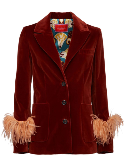 La Doublej Keaton Velvet Feather-cuff Blazer In Terra