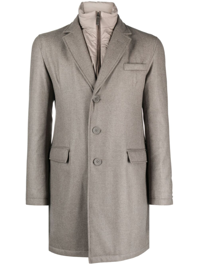 Herno Hybrid High-neck Single-breasted Coat In Grey