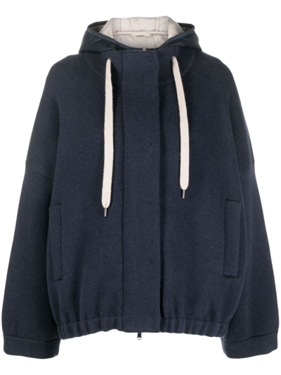 Brunello Cucinelli Drawstring-hood Cashmere Jacket In Blue