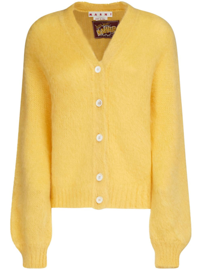 Marni Knitted Button-up Cardigan In Yellow