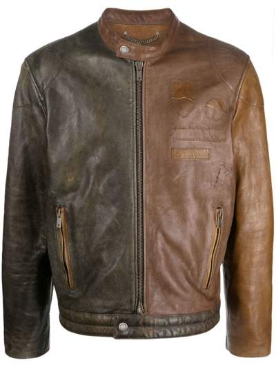 Golden Goose Ilario Colour-block Leather Biker Jacket In Brown