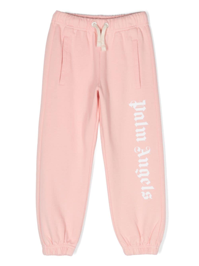 Palm Angels Kids' Logo-print Cotton Track Trousers In Pink