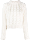 Patou Cropped Cable-knit Wool And Cashmere-blend Sweater In White