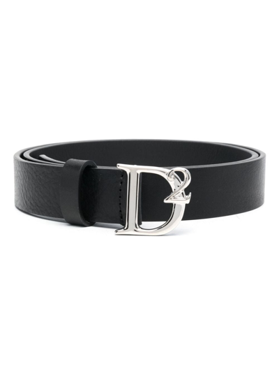 Dsquared2 D2 Statement Logo-buckle Leather Belt In Black