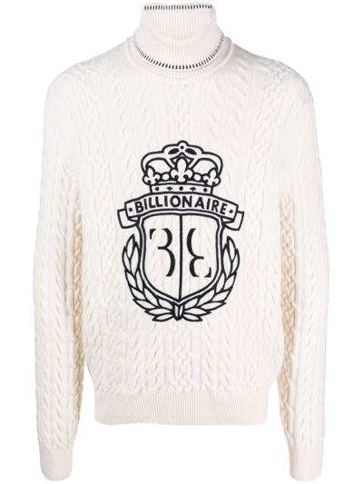 Billionaire Logo-embroidered Roll-neck Jumper In White