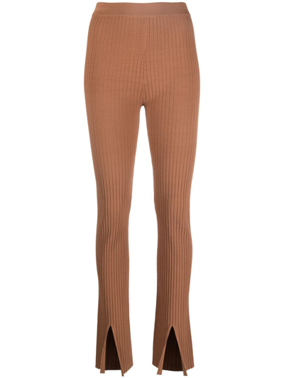 Nanushka Front-slit Leggings In Brown