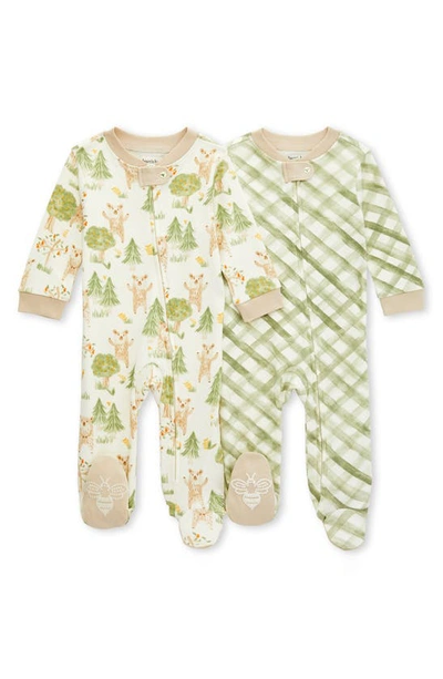 Burt's Bees Baby Babies' Pack Of 2 Organic Cotton Beary Fun Coveralls In Herb