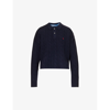 POLO RALPH LAUREN POLO RALPH LAUREN WOMEN'S NAVY POLO PONY EMBROIDERED POLO-STYLE WOOL AND CASHMERE-BLEND CABLEKNIT JU