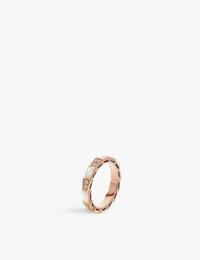Bvlgari Womens Rose Gold Serpenti Viper 18ct Rose-gold, 0.21ct Diamond And Mother-of-pearl Ring