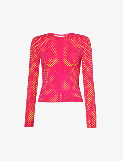 Sinead Gorey Womens Pink Laser-cut Body-pattern Stretch-woven Top